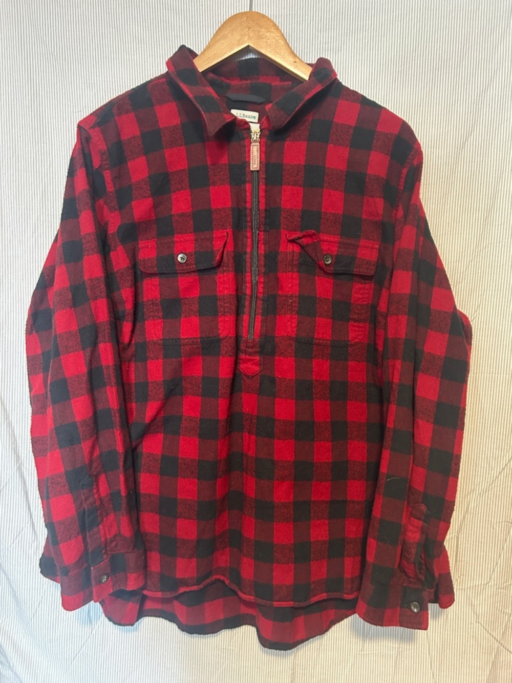 L.L. Bean Men’s Red and Black Buffalo Check Half-Zip Flannel 3XL